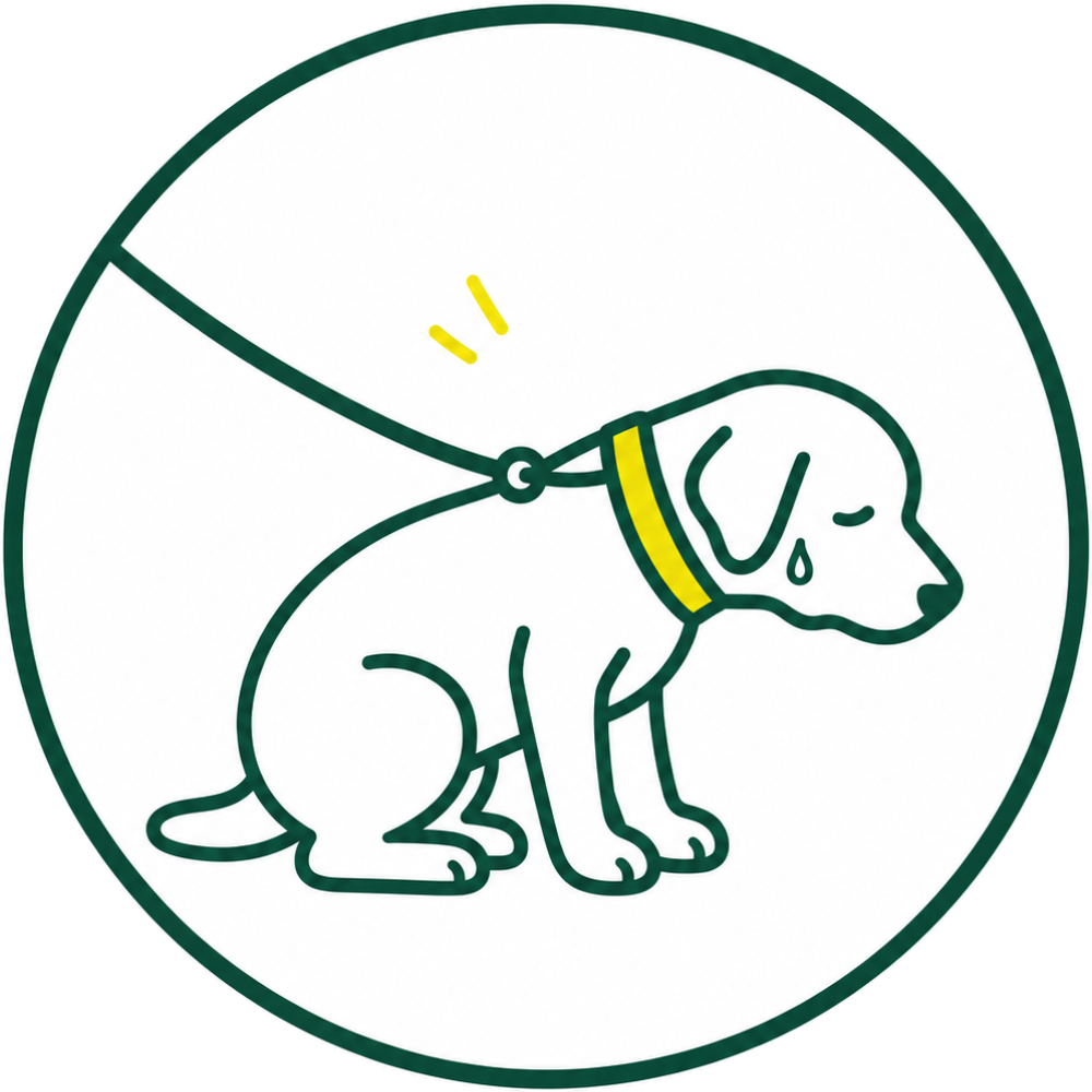 イラスト：散歩を嫌がり疲れた様子の犬